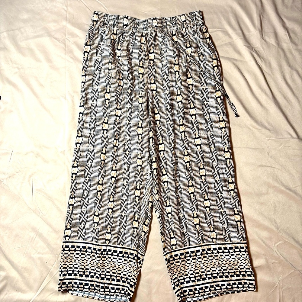 Women's‎ Plus Size Tribal Pallazzo Wide Leg Casual Pants Batik Black 1X